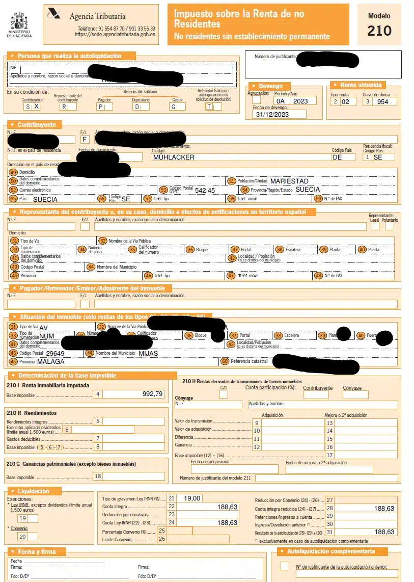 What is Modelo 210 non resident taxes